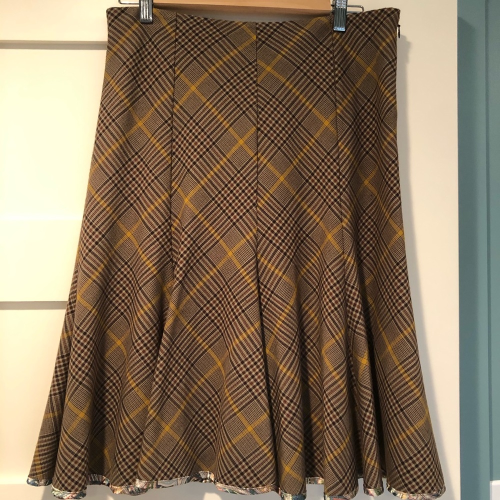 Brown Plaid Flowing Skirt